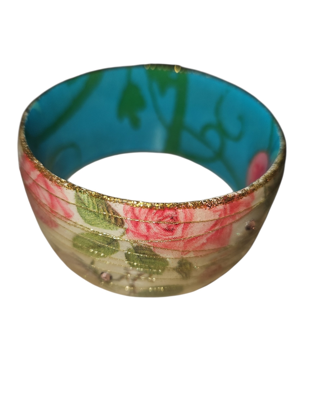 Floral Pink Rose Print Resin Bangle Bracelet